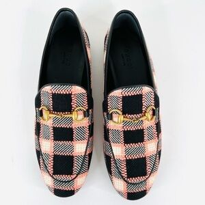 Gucci New Jordaan Horsebit Multi Color Plaid Check Tweed Loafers Flats Size 35